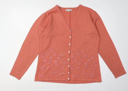 Alibi Women's Orange Floral Embroidered Cardigan