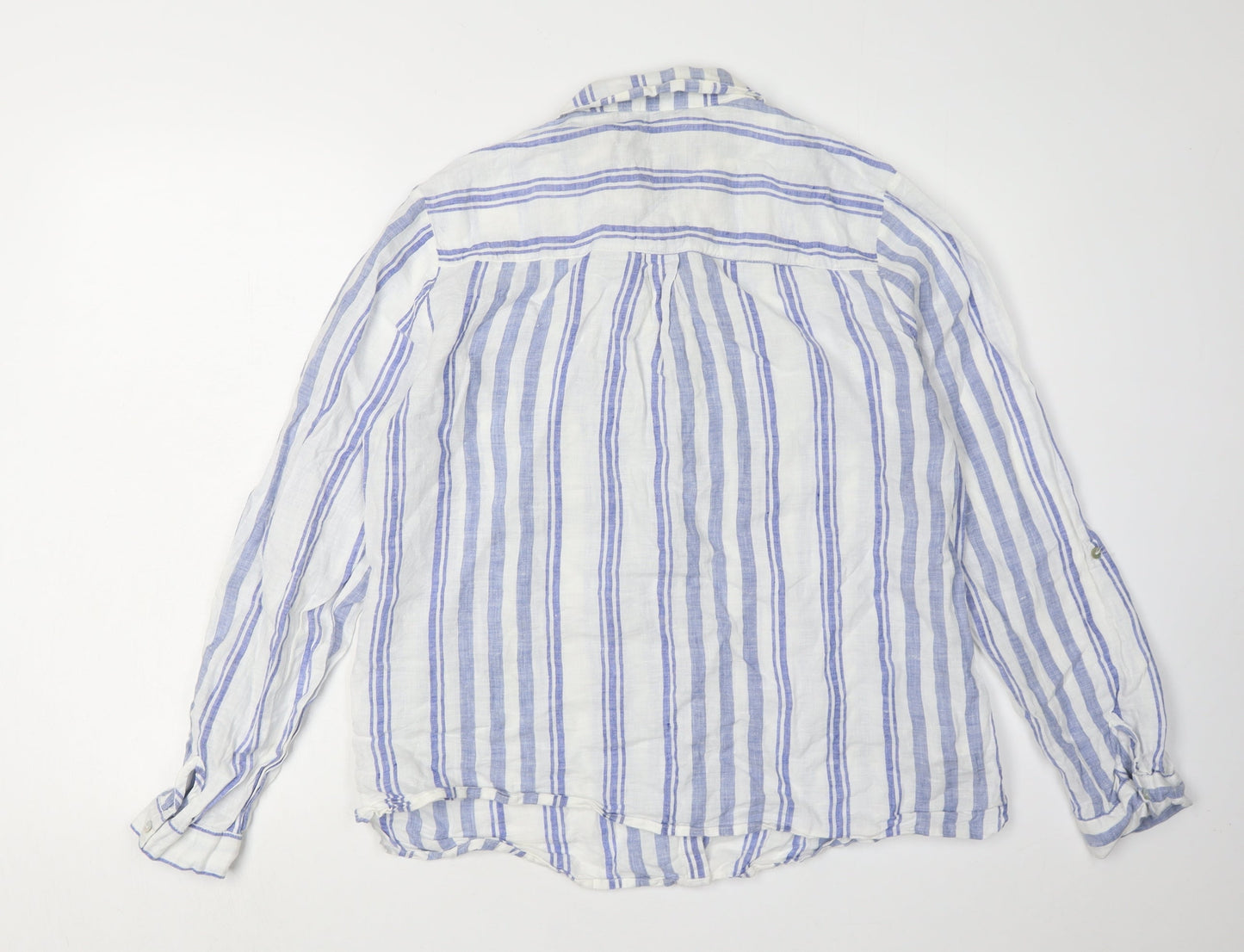 Laura Ashley Women's White Blue Striped Button-Up Shirt