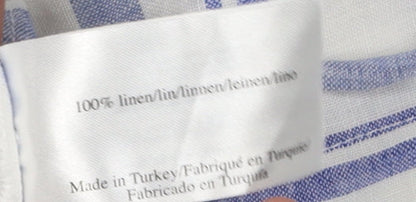 Laura Ashley Women's White Blue Striped Button-Up Shirt