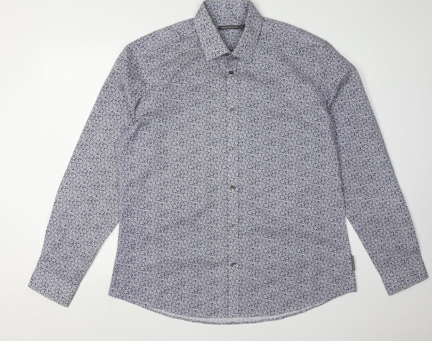 French Connection Men's Blue Floral Shirt XL