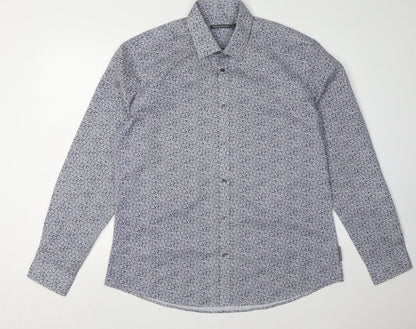 French Connection Men's Blue Floral Shirt XL