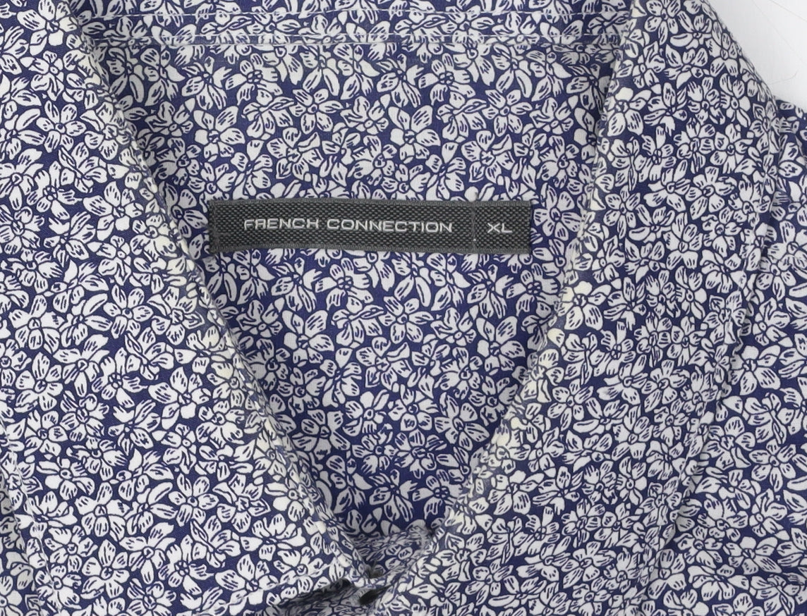 French Connection Men's Blue Floral Shirt XL
