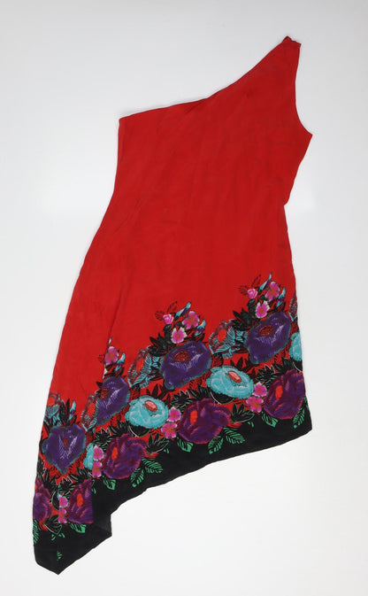 Oasis Women's Red Floral Asymmetric Dress - Size 14