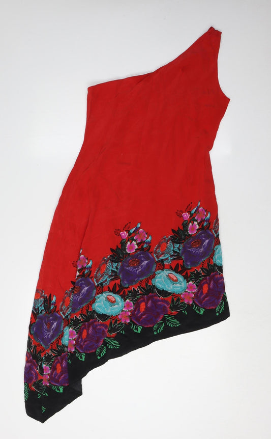 Oasis Women's Red Floral Asymmetric Dress - Size 14