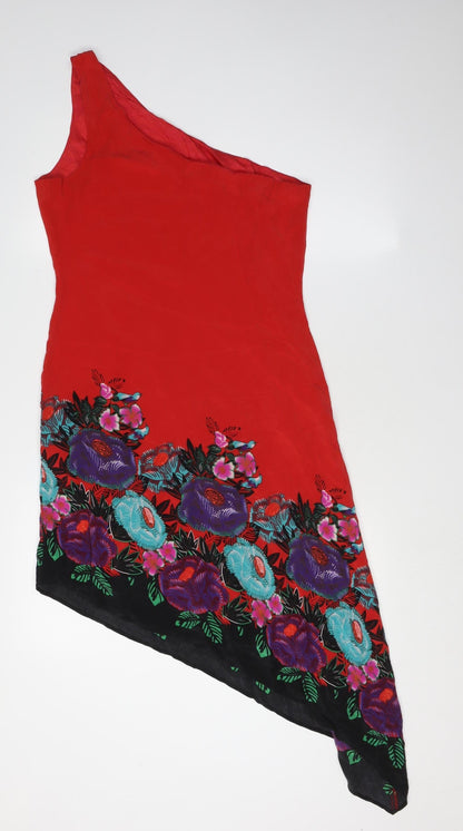 Oasis Women's Red Floral Asymmetric Dress - Size 14