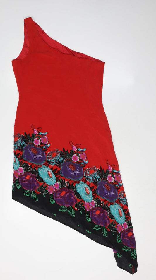 Oasis Women's Red Floral Asymmetric Dress - Size 14
