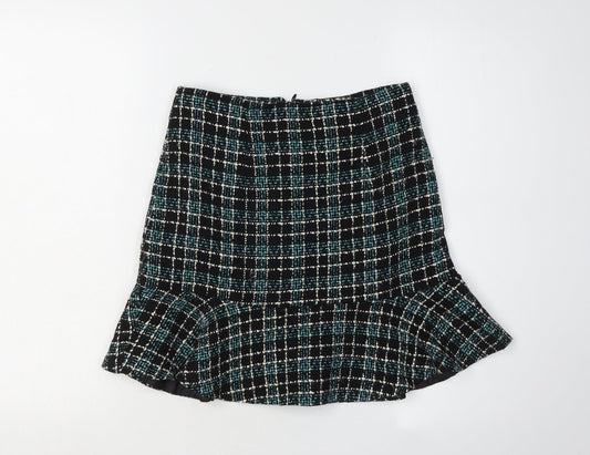 Oasis Women's Black Checked Short Skirt, Pencil Style