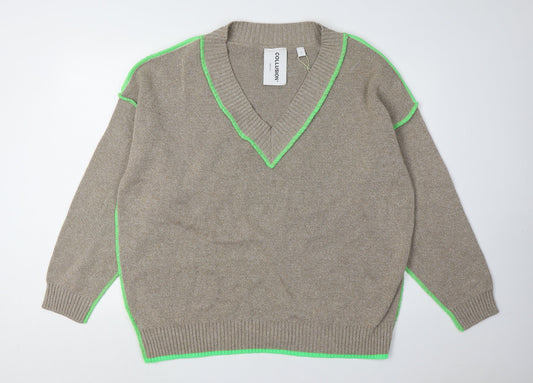 Collusion Unisex Beige M Pullover Jumper V-Neck