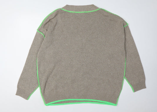 Collusion Unisex Beige M Pullover Jumper V-Neck