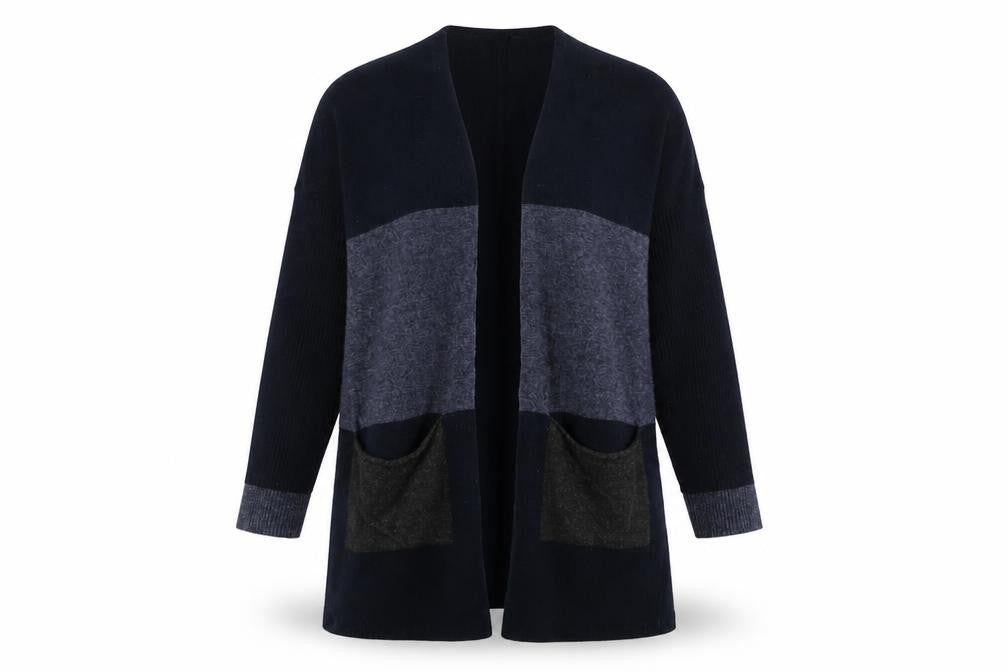 Benedetta B Women's Black Grey Open Front Cardigan M