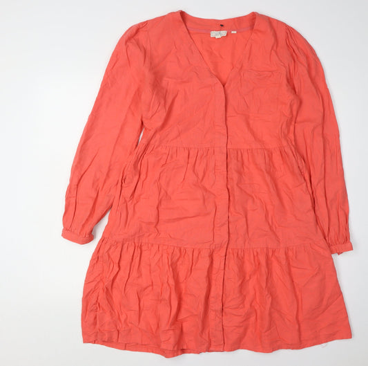 Fat Face Women's Orange Dress UK 8 V-Neck Long Sleeve