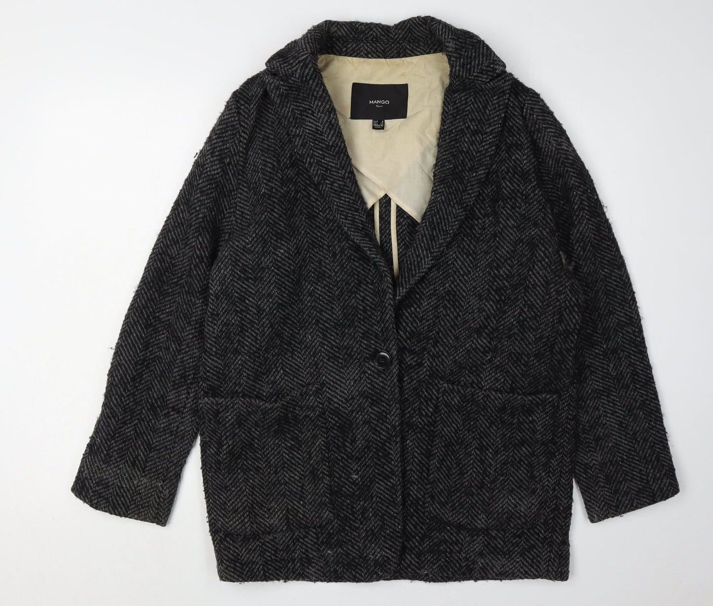 Mango Women's Black Wool Herringbone Suit Jacket XS