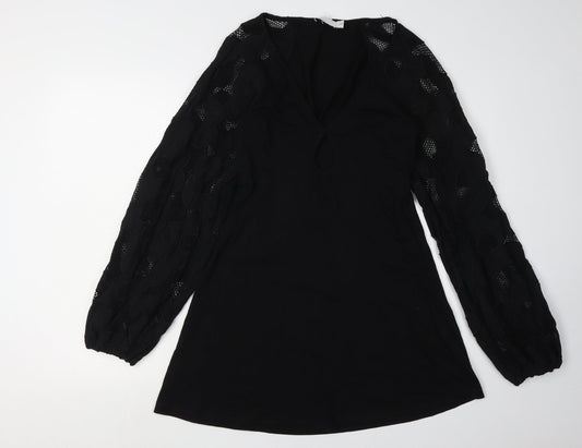 ASOS Women Black Mini Dress Size 10 V-Neck