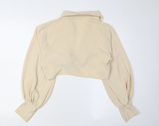 Boohoo Women's Beige Collared Cropped Blouse UK 10