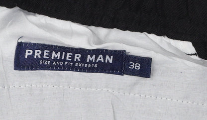 Premier Man Men's Black Trousers, Size 38, Elastic Waist