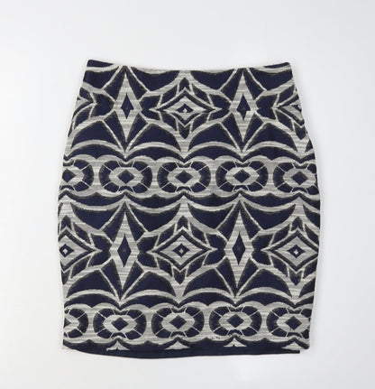 Monsoon Women's Blue Geometric Pencil Skirt Size 8
