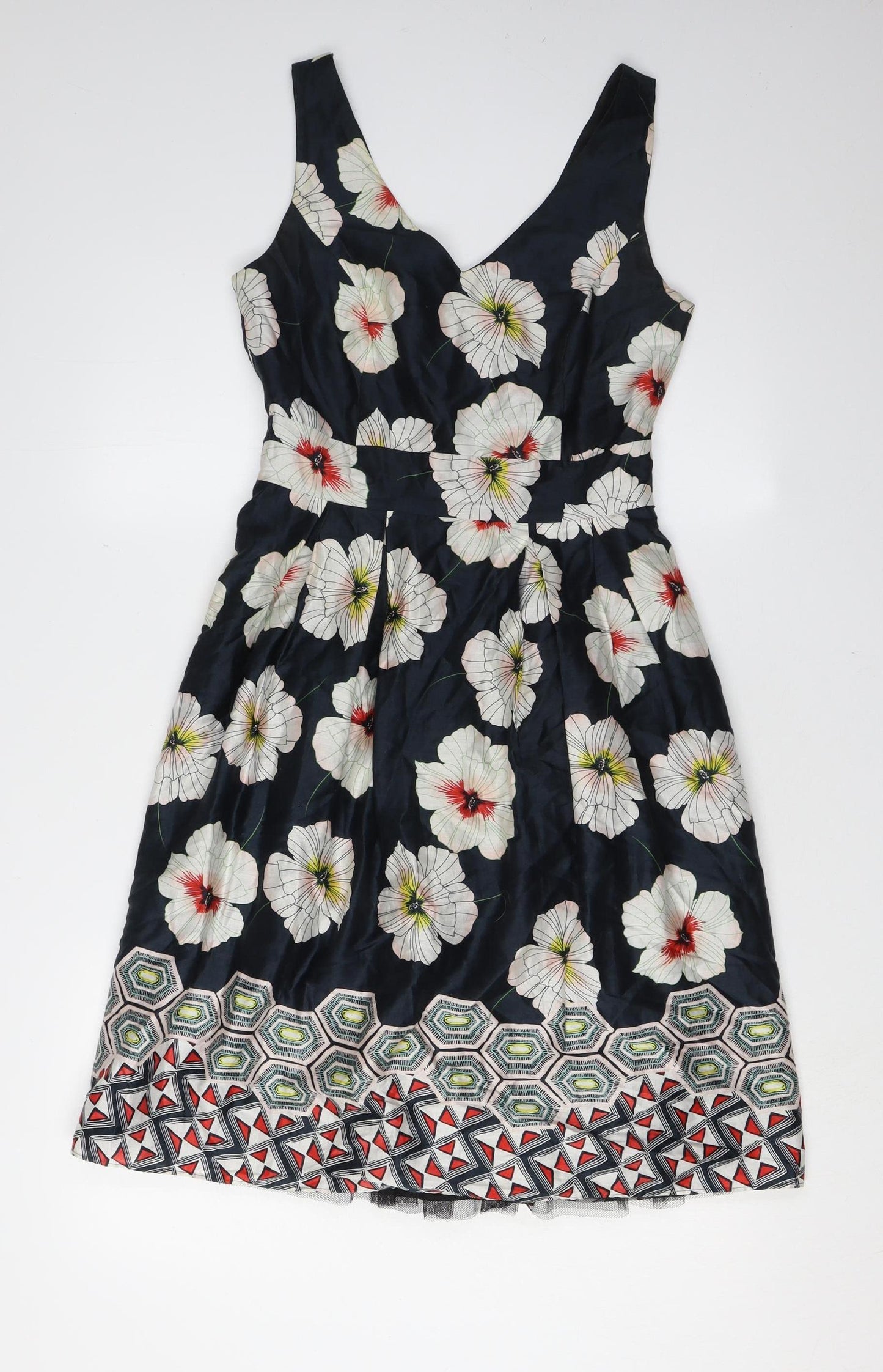 Monsoon Women's Black Floral Fit & Flare Dress 8