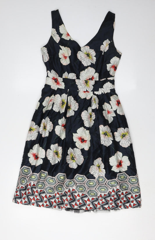 Monsoon Women's Black Floral Fit & Flare Dress 8