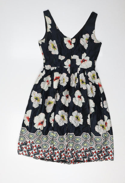 Monsoon Women's Black Floral Fit & Flare Dress 8