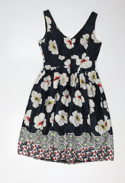 Monsoon Women's Black Floral Fit & Flare Dress 8