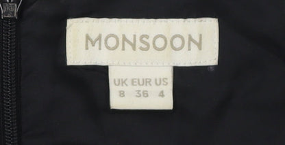 Monsoon Women's Black Floral Fit & Flare Dress 8