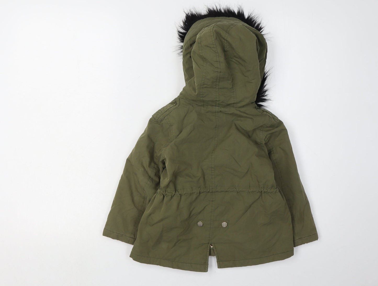 Zara Girls Green Parka Coat, Size 4 Years, Hooded, Lined