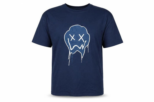 Front view of boohooMAN Blue Graphic Print T-Shirt for Men -, size S