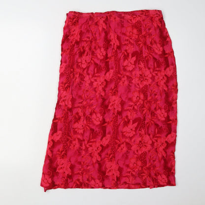 Classics Women's Red Floral Knee Length Pencil Skirt