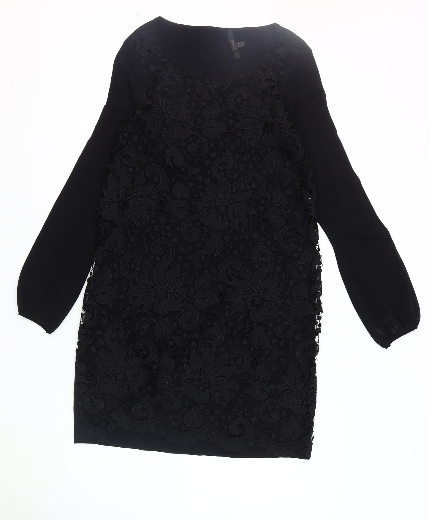 Coast Women's Black Lace Dress, Size 12, Elegant Long Sleeve