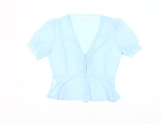 Quiz Women's Blue Polka Dot Blouse UK 14