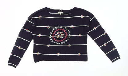 By Ti Mo Women's Blue Embroidered Pullover Jumper - Size S