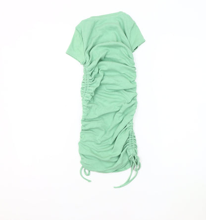 Bershka Women's Green Ruched Short Sleeve Dress