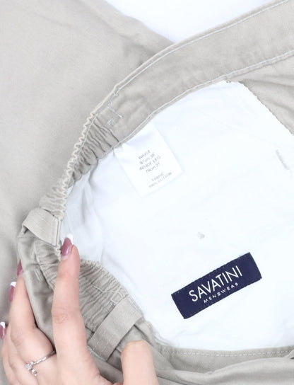 Savatini Men's Beige Cotton Trousers, Size 31, Straight Leg