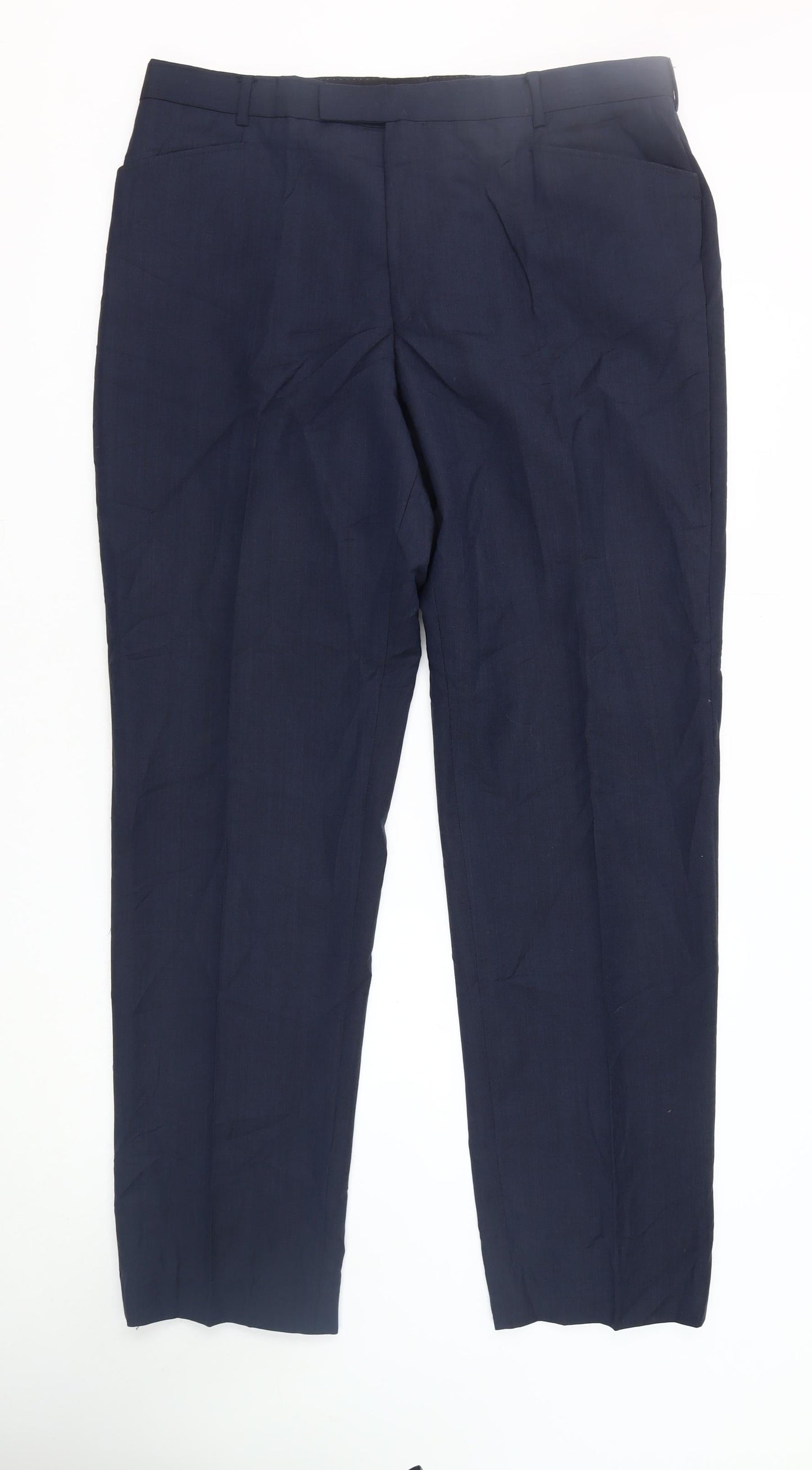 Mens UK Size 46R Bespoke Couture Regular Fit Dress Pants Blue Trousers
