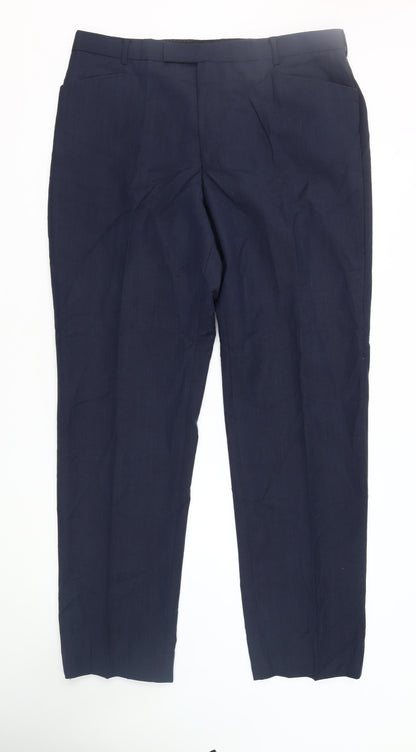 Mens UK Size 46R Bespoke Couture Regular Fit Dress Pants Blue Trousers