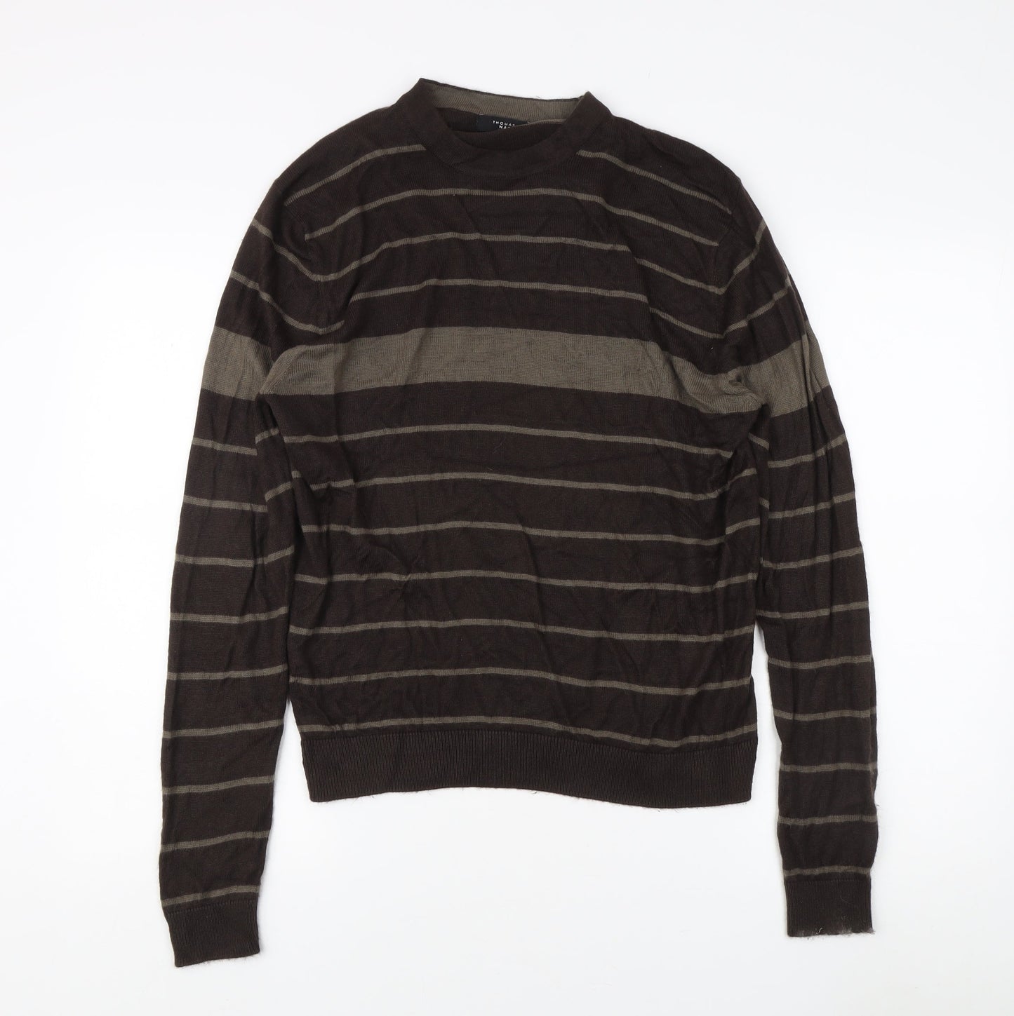 Thomas Nash Men's Brown Striped Pullover Jumper S
