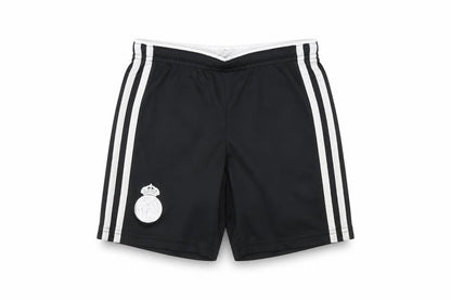Front view of Adidas boys’ black football shorts 7-8 years athletic style