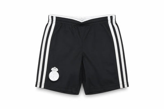 Front view of Adidas boys’ black football shorts 7-8 years athletic style