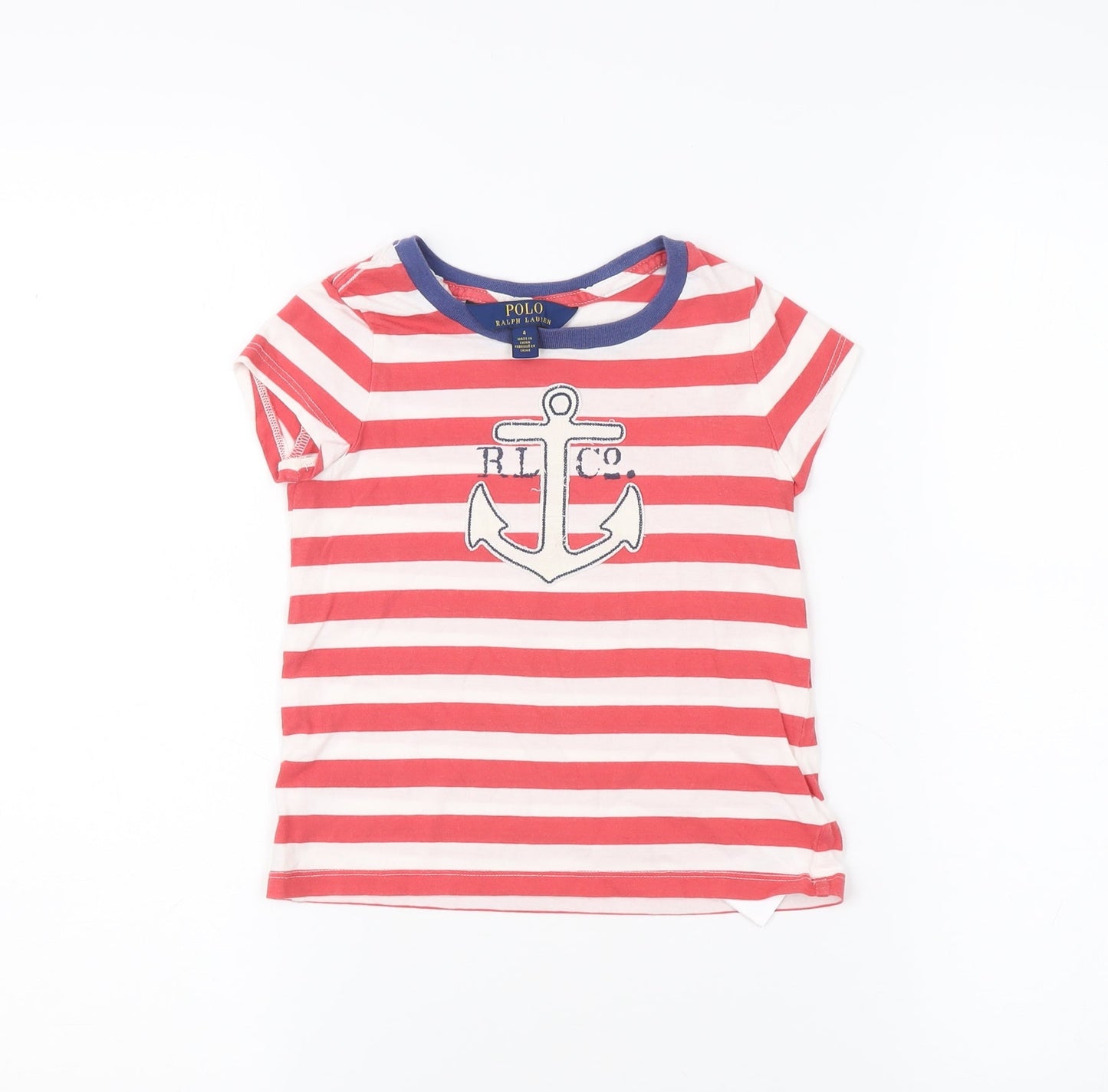Ralph Lauren Boys Red Striped T-Shirt, Size 4, Casual Summer Tee