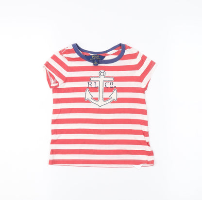 Ralph Lauren Boys Red Striped T-Shirt, Size 4, Casual Summer Tee