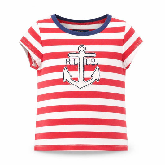 Ralph Lauren Boys Red Striped T-Shirt, Size 4, Casual Summer Tee