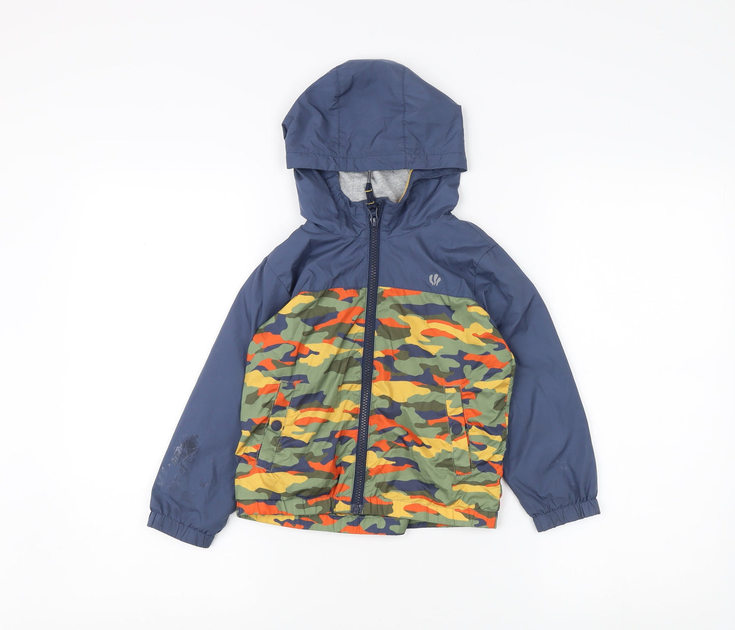 FatFace Boys Blue Camo Rain Coat, 3-4 Years, Hooded Zip Jacket