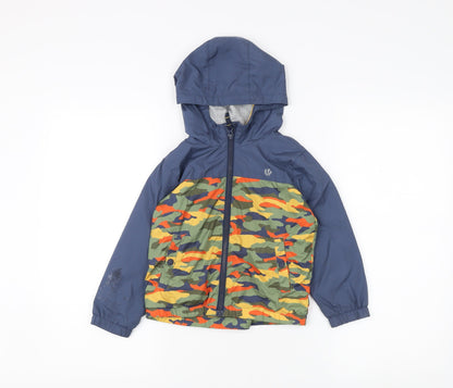 FatFace Boys Blue Camo Rain Coat, 3-4 Years, Hooded Zip Jacket