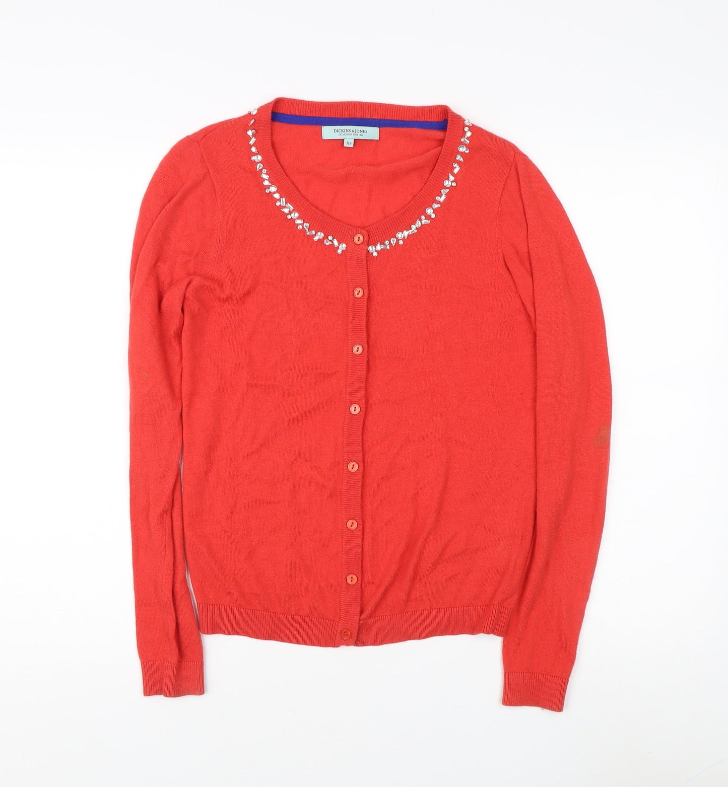 Womens UK Size XS Dickins & Jones Red Cardigan Jumper