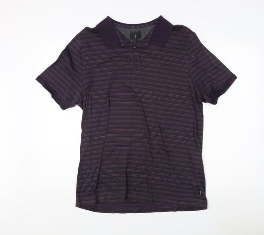 Jasper Conran Men's Purple Striped Polo L