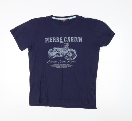Pierre Cardin Men's Blue Motorcycle T-Shirt, Size L