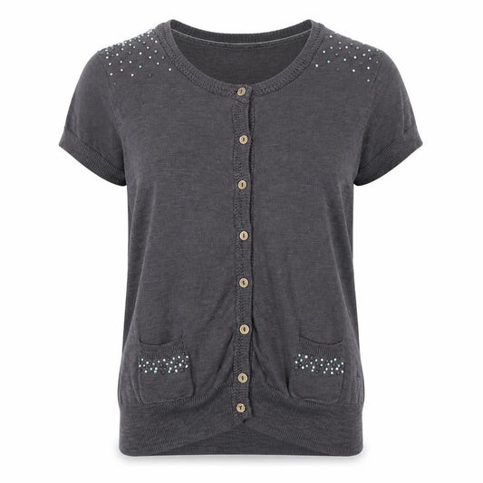 Front view of Mantaray Women's Grey Beaded Cardigan, size 10