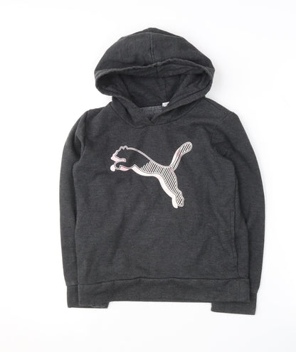 Puma Girls Black Logo Hoodie, 12-13 Years, Pullover Style