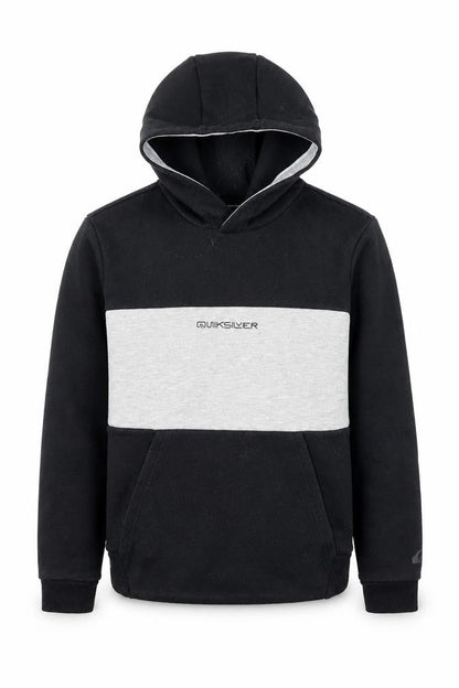 Front view of Quiksilver boys’ black grey colourblock hoodie s
