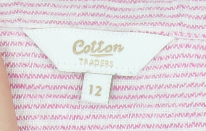 Cotton Traders Women's Pink Striped T-Shirt, Size 12